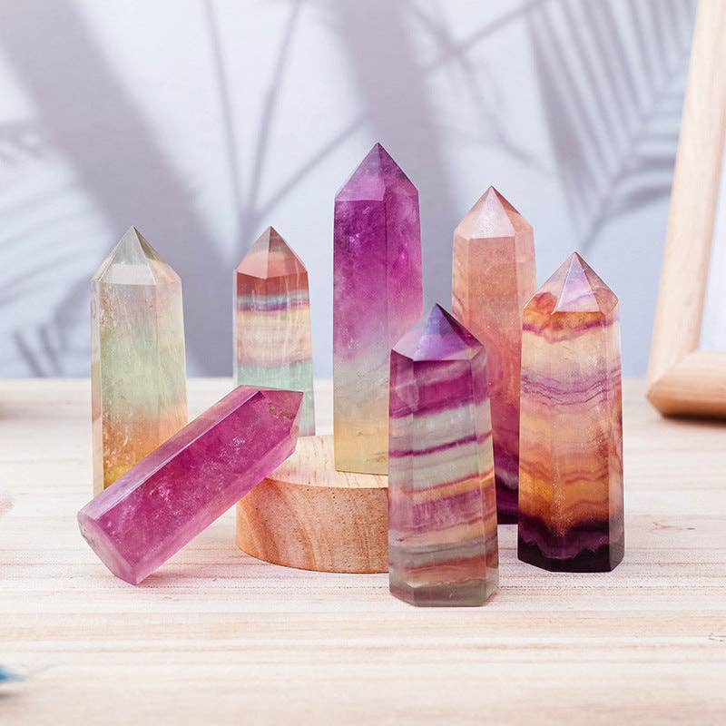 Crystal-Natural Watermelon Fluorite Tower Point Generator 5-6cm crystal