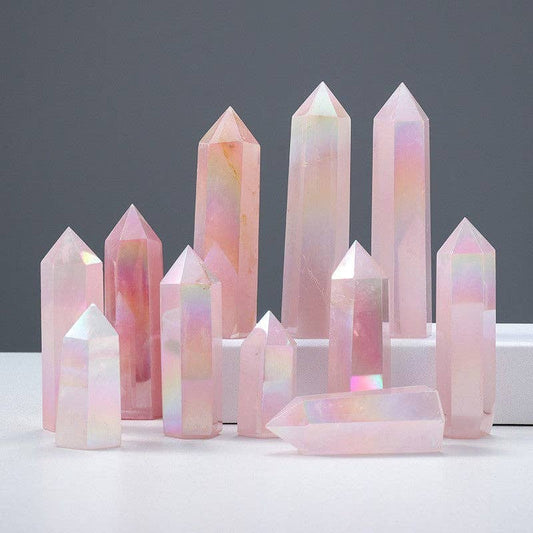 Aura Rose Quartz Crystal Tower Point Generator – Love