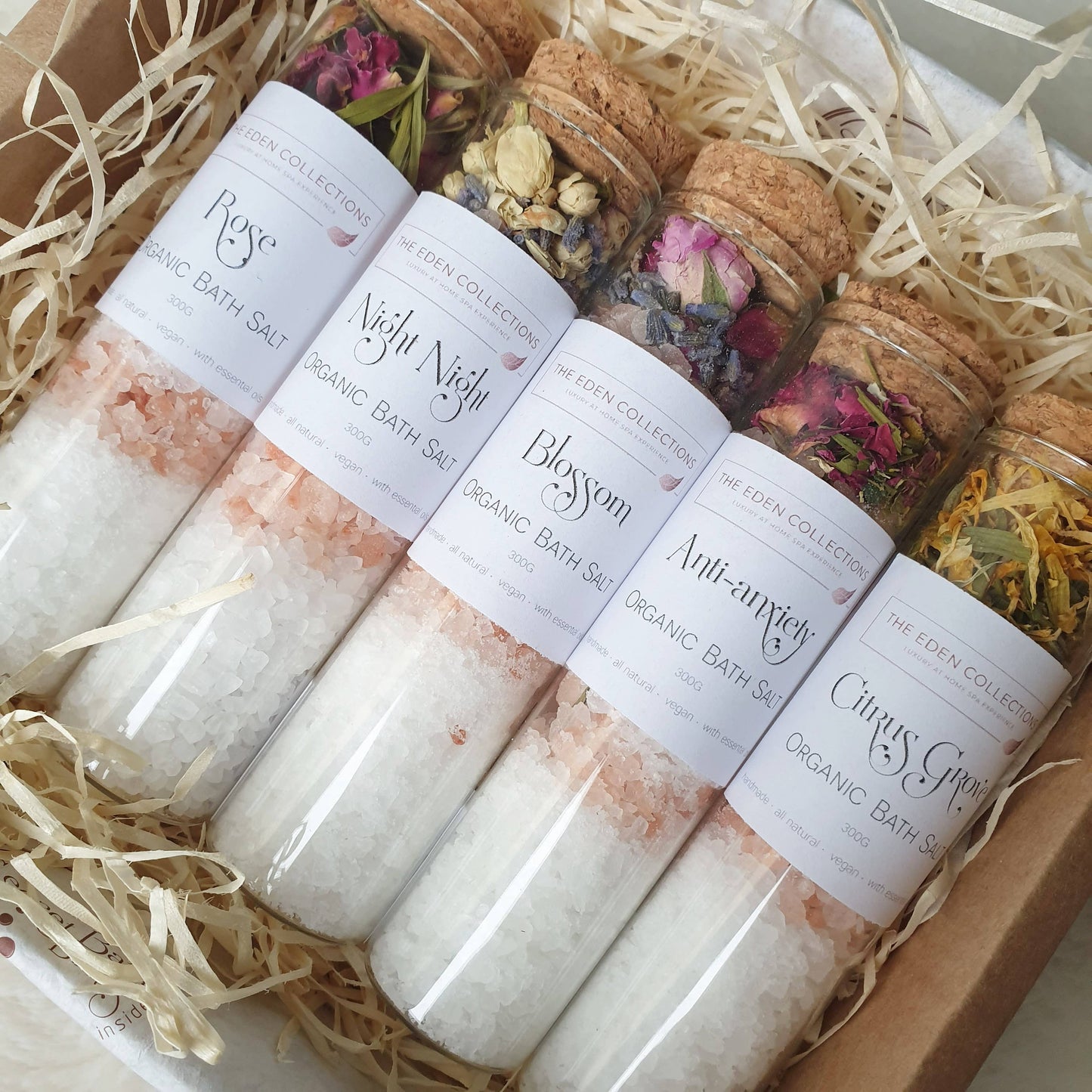 Organic Bath Salt in glass tube (65g): Night Night (the eden collection)